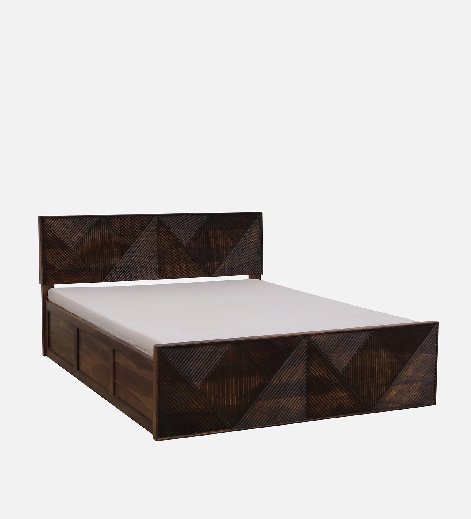 Pari Sheesham Wood King Size Bed In Provincial Teak Finish With Box Storage - Febonic Living