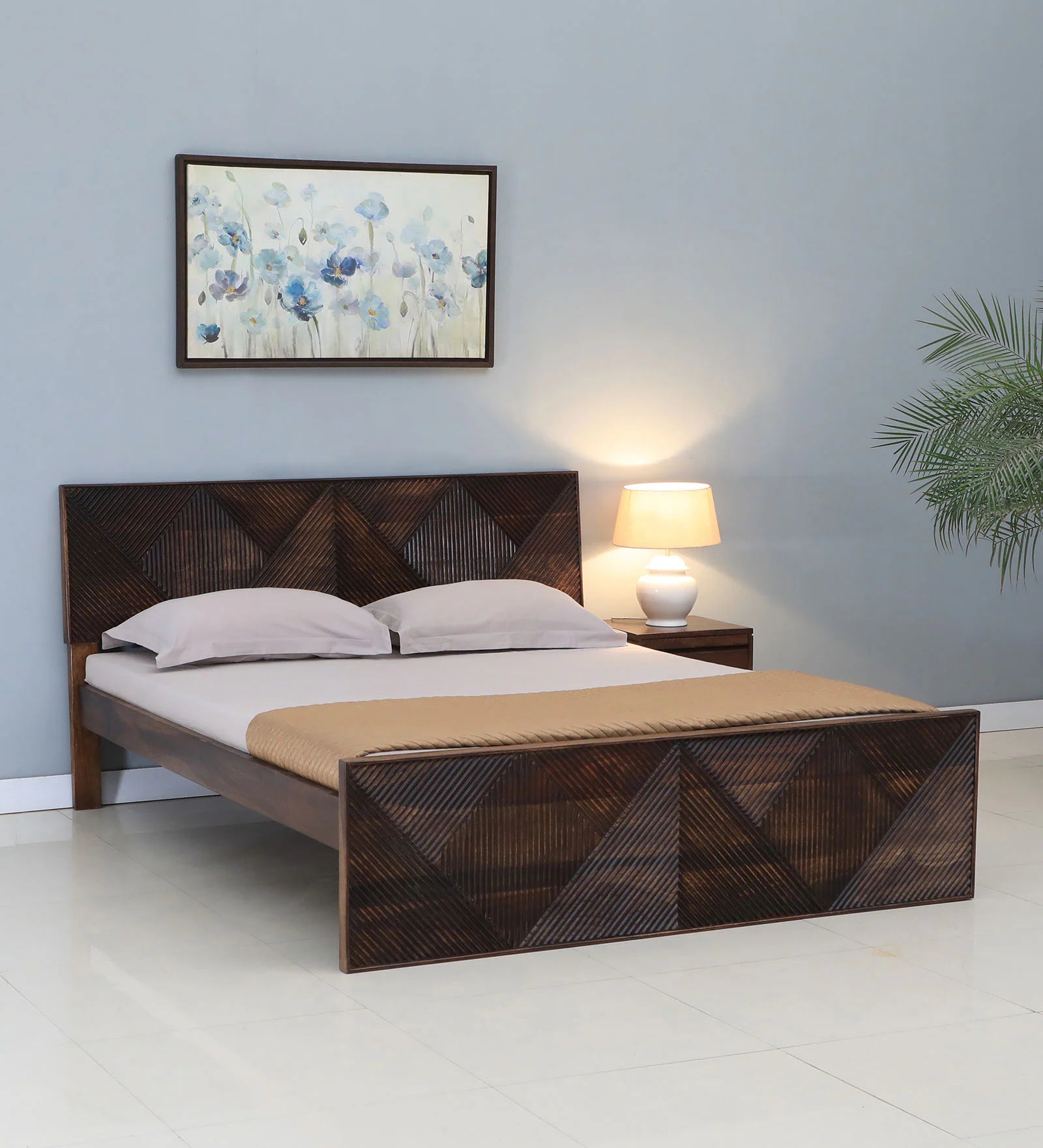 Pari Sheesham Wood Queen Size Bed In Provincial Teak Finish - Febonic Living