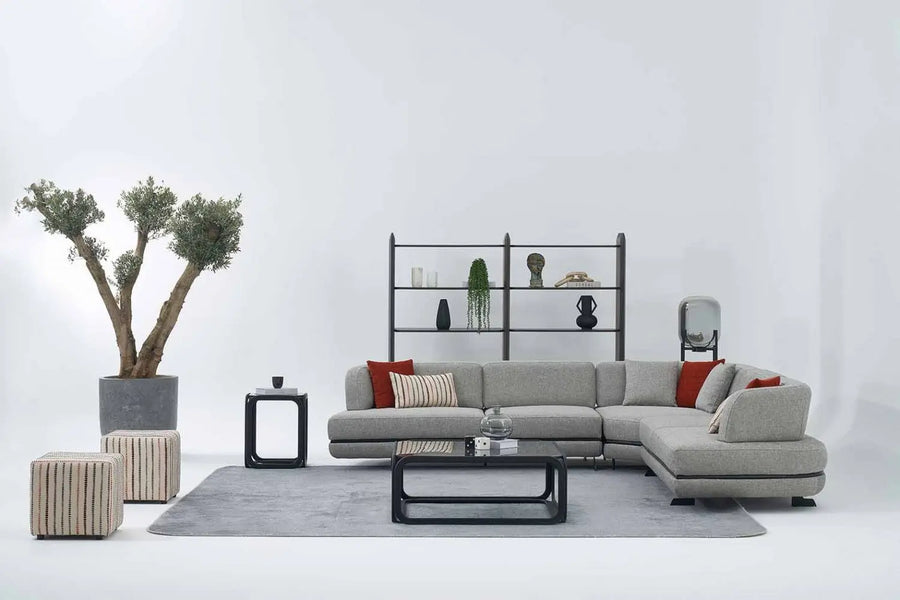 Honda Fabric 6 Seater Corner Sofa In Mush Grey Colour - Febonic Living