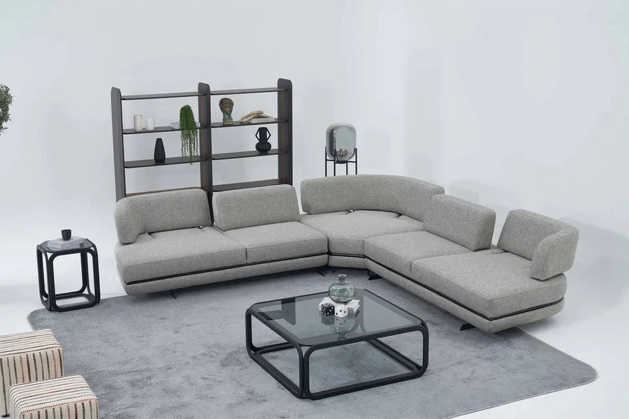Honda Fabric 6 Seater Corner Sofa In Mush Grey Colour - Febonic Living