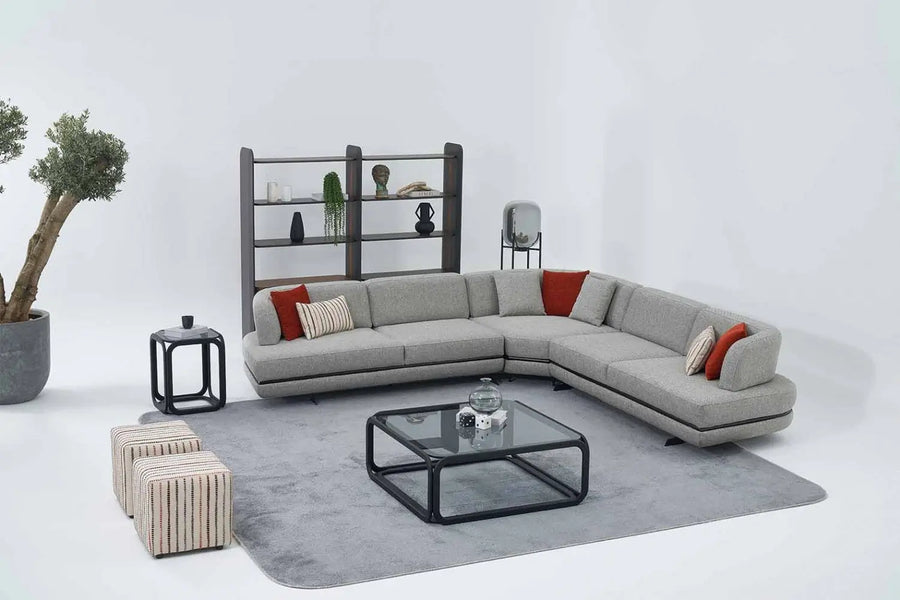 Honda Fabric 6 Seater Corner Sofa In Mush Grey Colour - Febonic Living