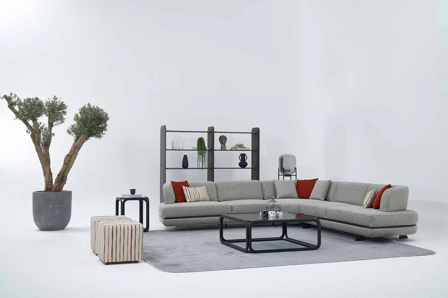 Honda Fabric 6 Seater Corner Sofa In Mush Grey Colour - Febonic Living