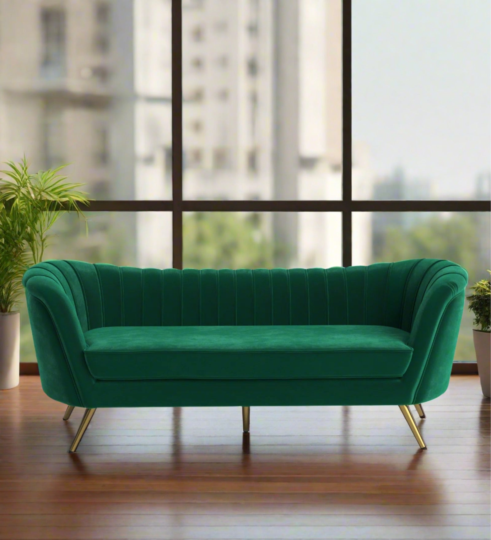 Tiber Velvet 3 Seater Sofa In Amazon Green Colour