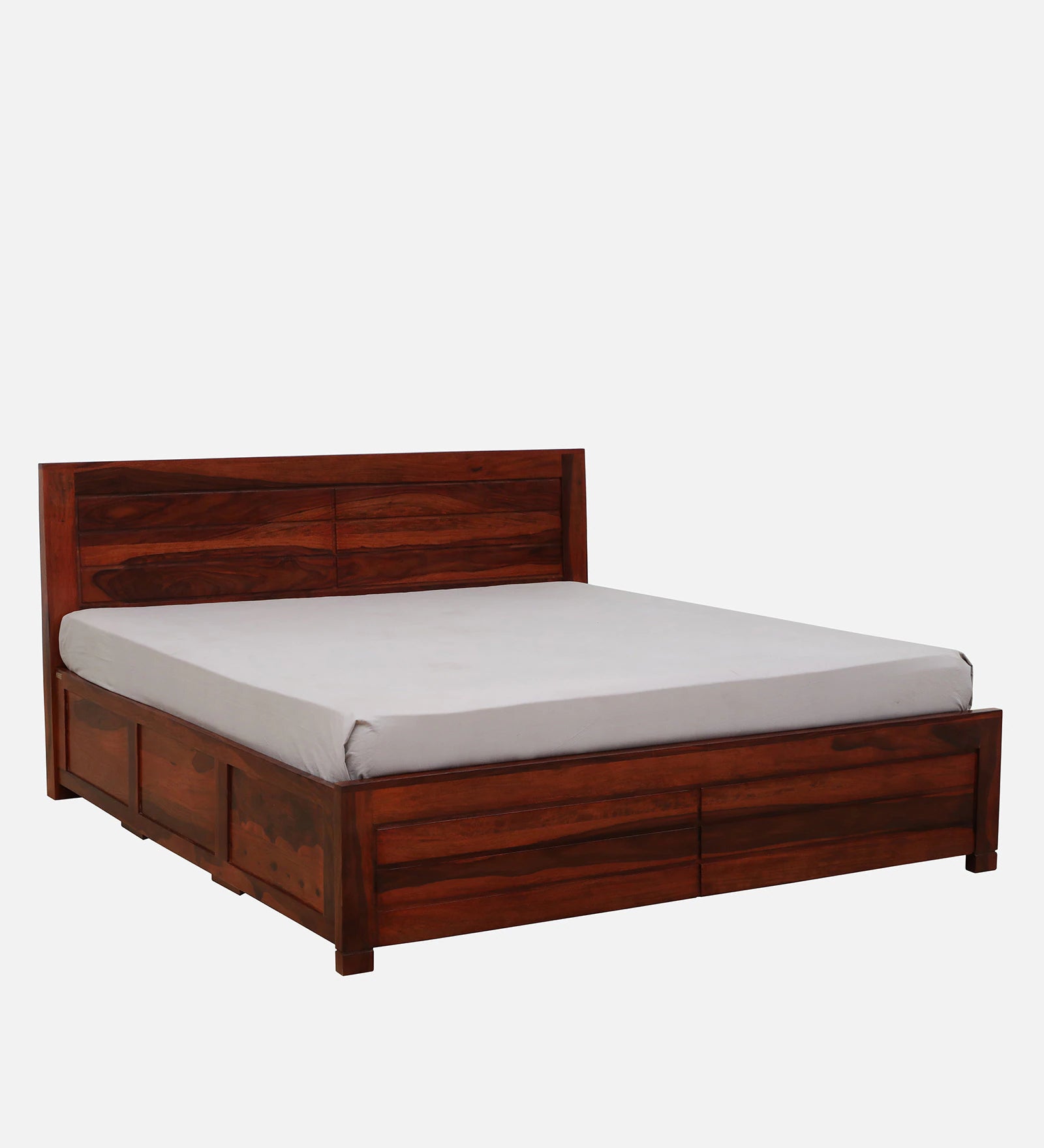 Mejun Sheesham Wood King Size Bed In Honey Oak Finish With Box Storage - Febonic Living