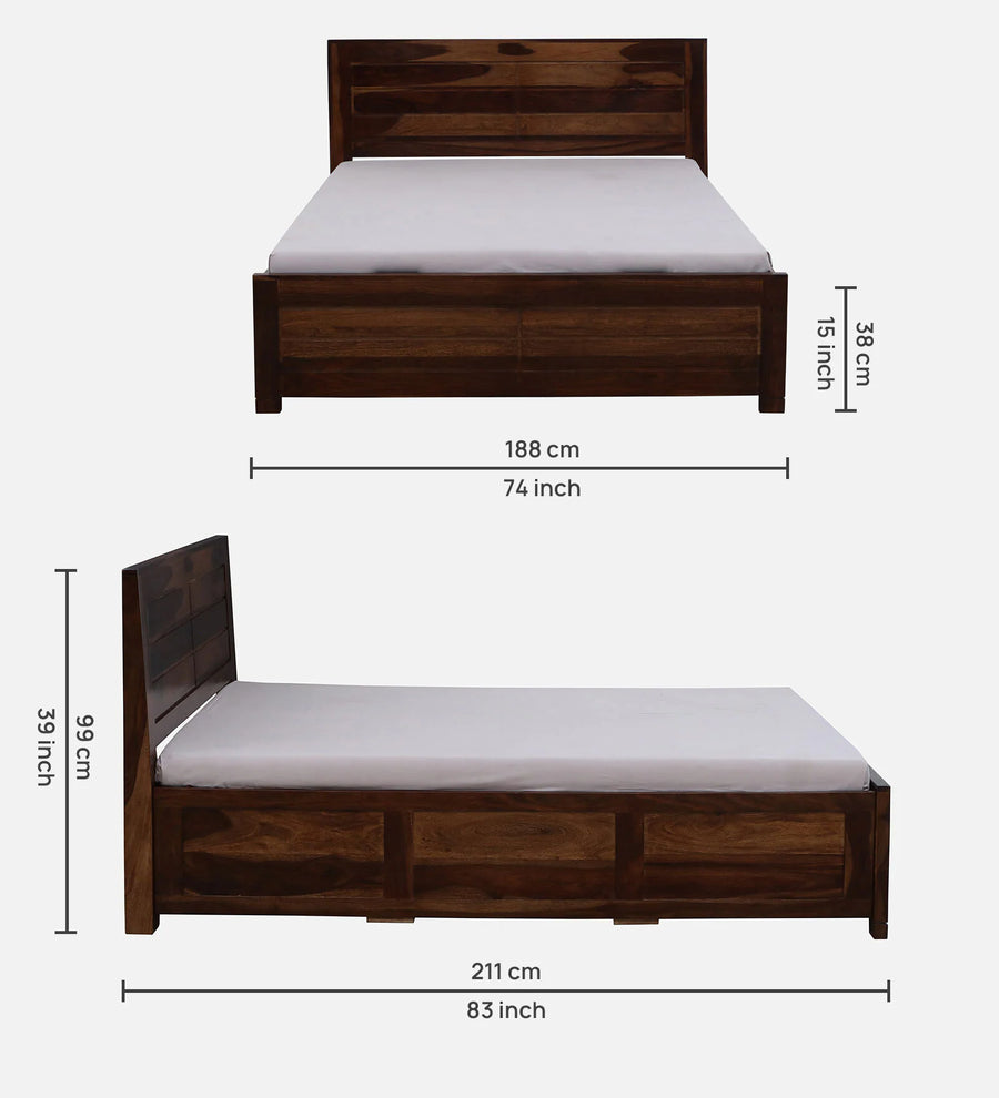 Mejun Sheesham Wood King Size Bed In Provincial Teak Finish With Hydraulic Storage - Febonic Living