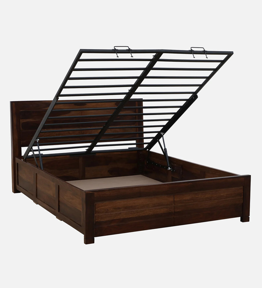 Mejun Sheesham Wood King Size Bed In Provincial Teak Finish With Hydraulic Storage - Febonic Living