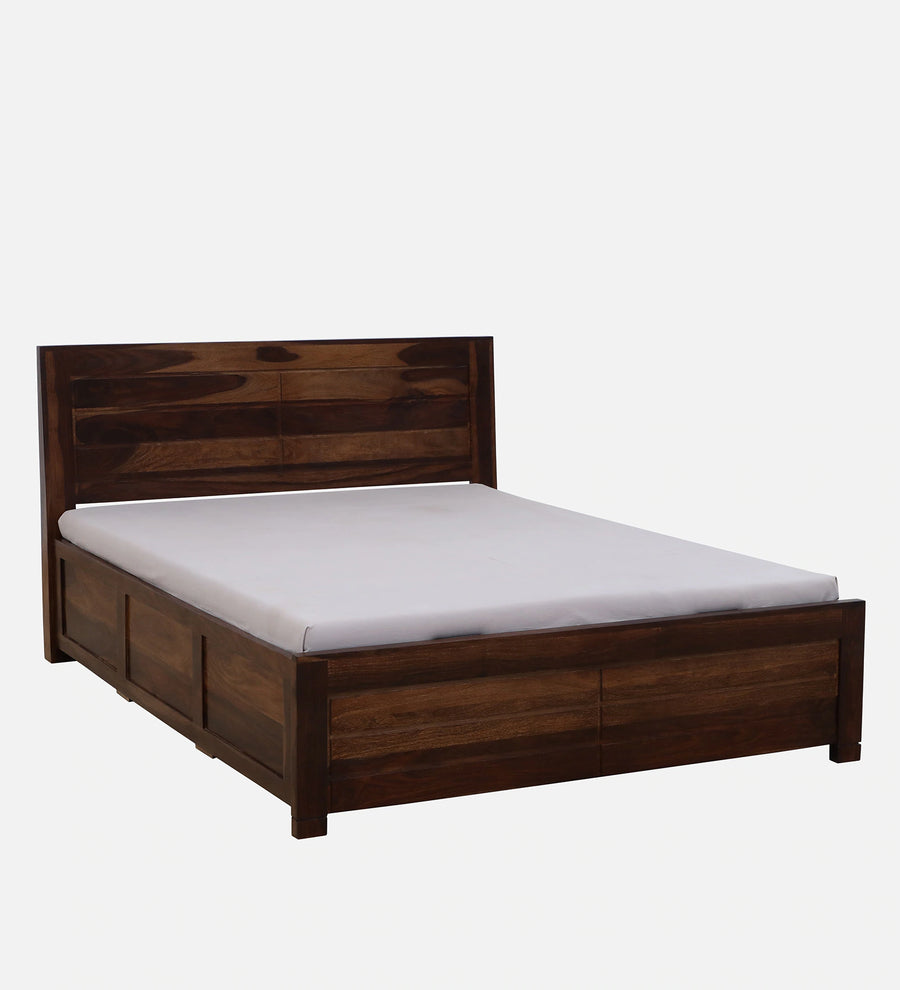 Mejun Sheesham Wood King Size Bed In Provincial Teak Finish With Hydraulic Storage - Febonic Living