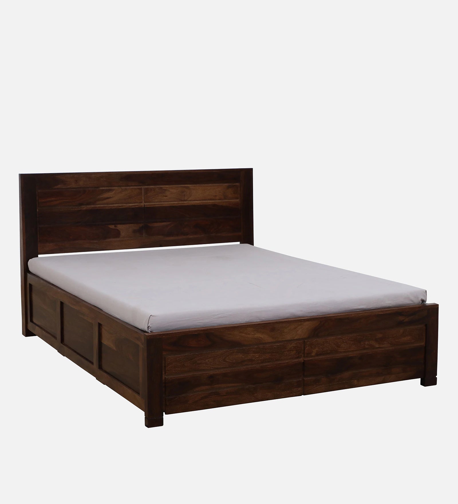 Mejun Sheesham Wood King Size Bed In Provincial Teak With Box Storage - Febonic Living