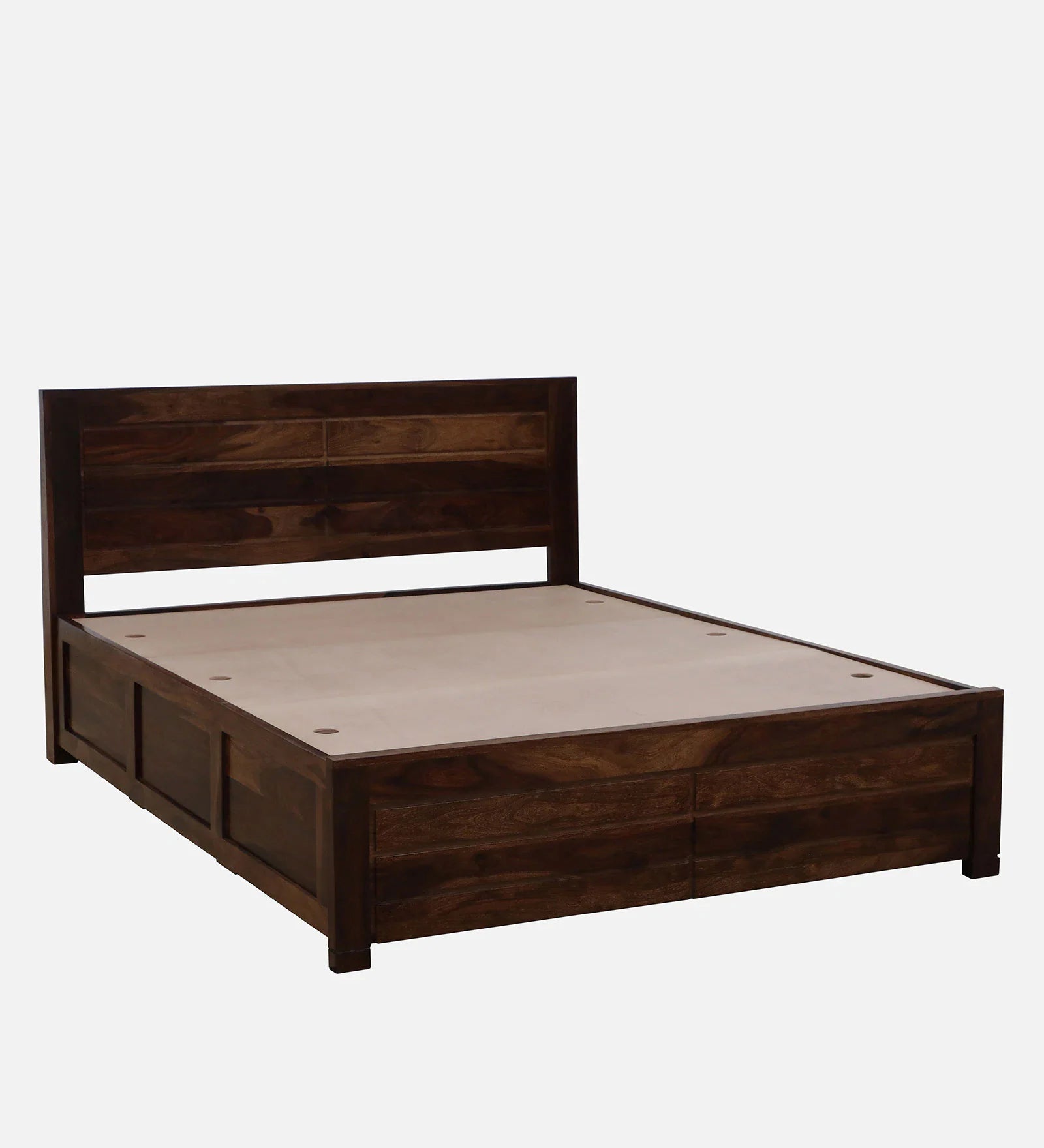 Mejun Sheesham Wood King Size Bed In Provincial Teak With Box Storage - Febonic Living