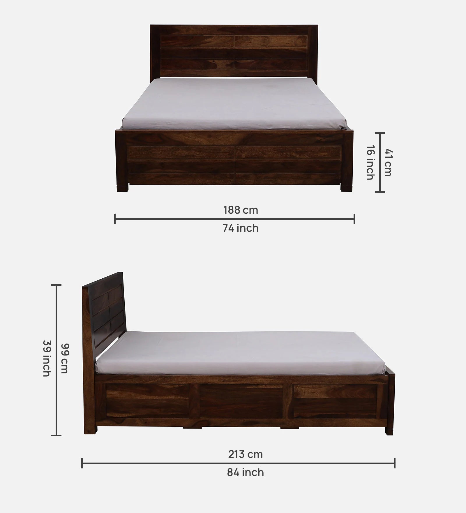 Mejun Sheesham Wood King Size Bed In Provincial Teak With Box Storage - Febonic Living