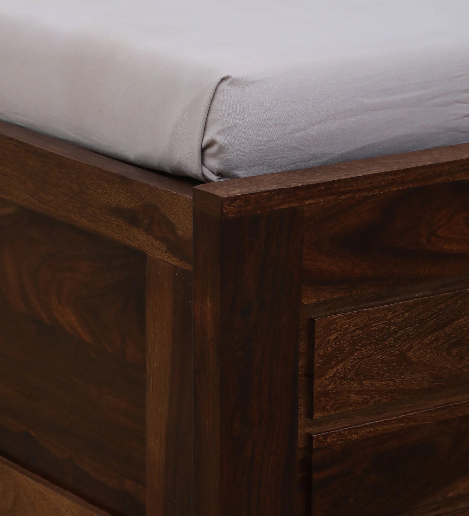 Mejun Sheesham Wood King Size Bed In Provincial Teak With Box Storage - Febonic Living