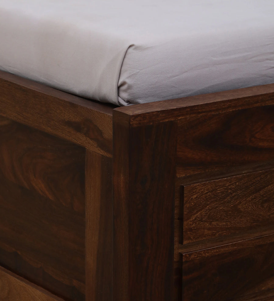Mejun Sheesham Wood King Size Bed In Provincial Teak With Box Storage - Febonic Living