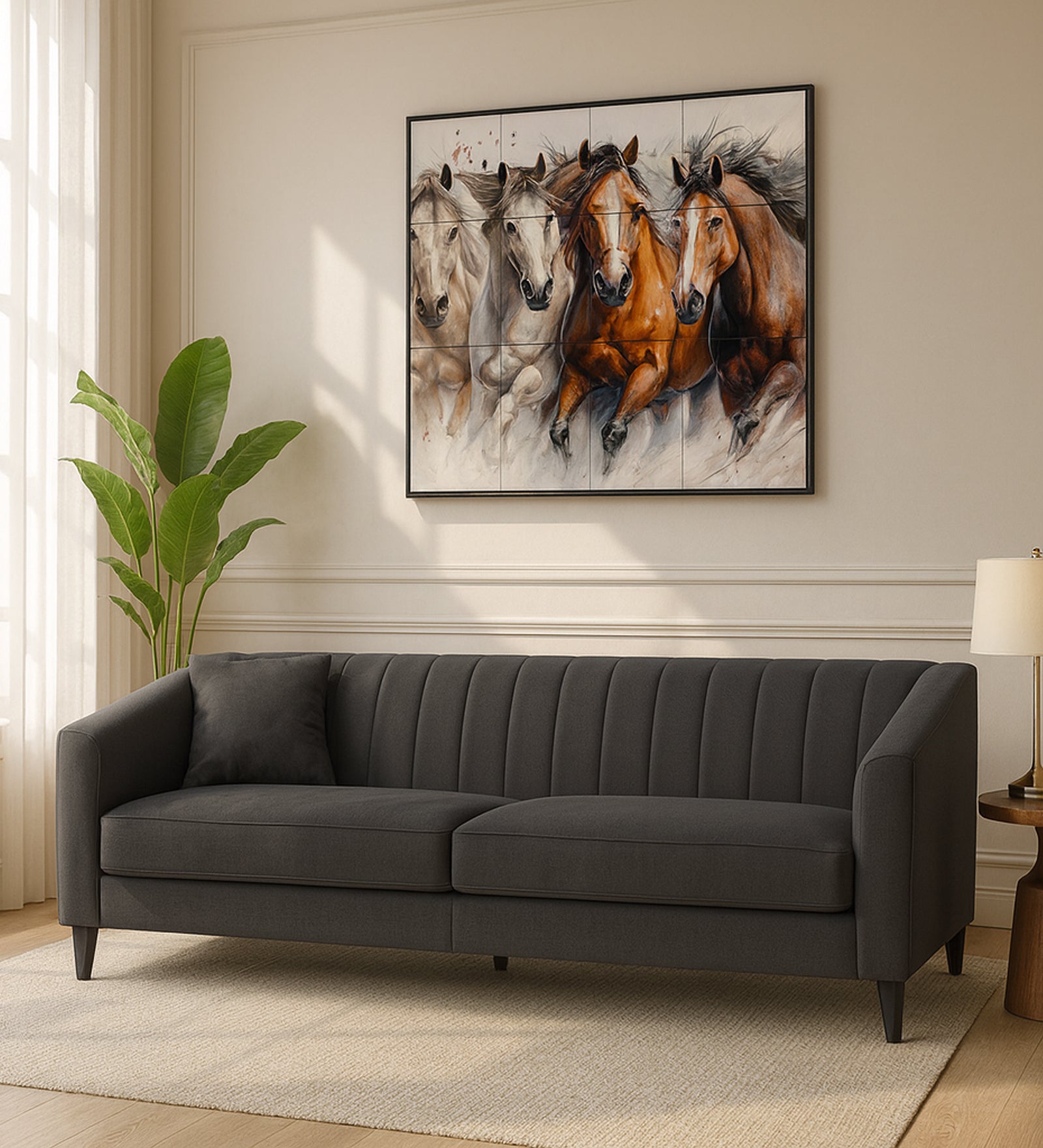 Polon Fabric 3 Seater Sofa In Stone Grey Colour