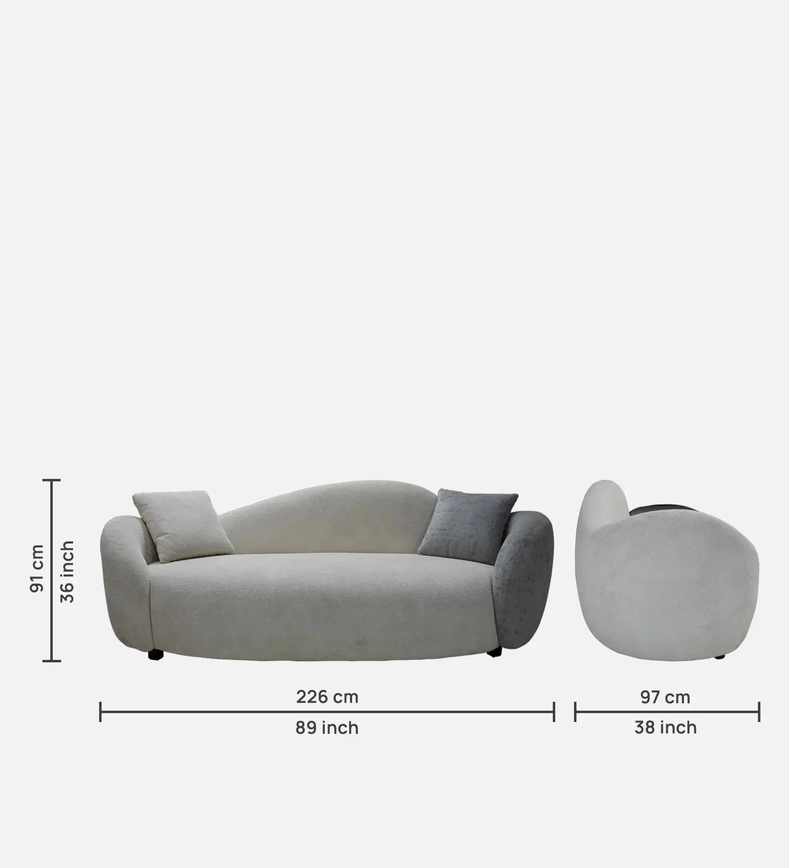 Snow Fabric 3 Seater Sofa In White & Blue Color Febonic Living