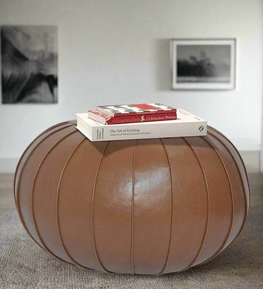 Swan Leatherette Pouffe - Cinnamon Brown by Febonic Living