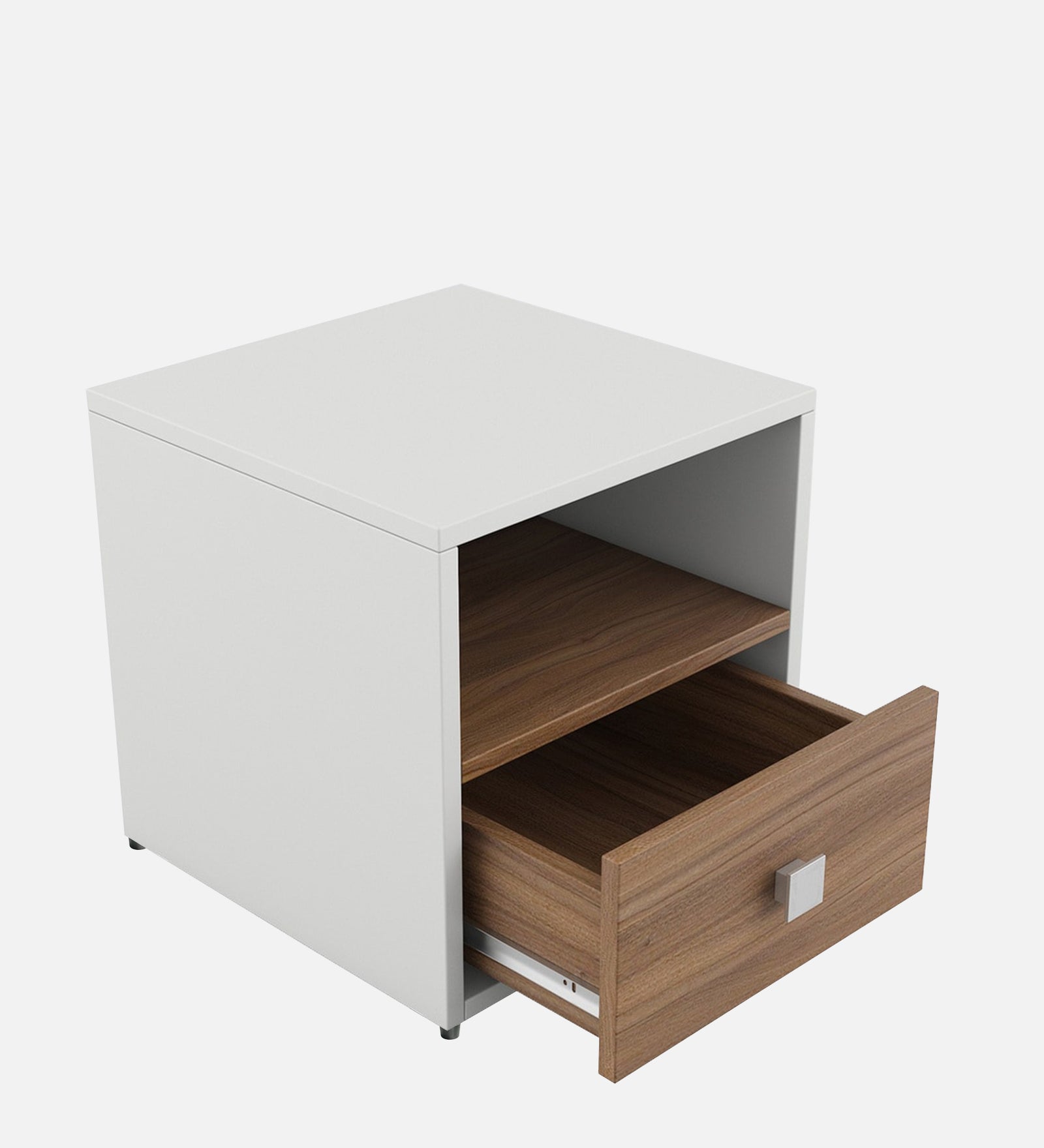 Cave Bedside Table With Drawer in Oral Walnut & Frosty White Finish