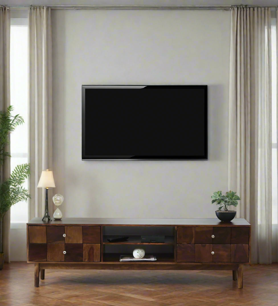 Luoyn Sheesham Wood TV Unit In Provincial Teak Finish - Febonic Living