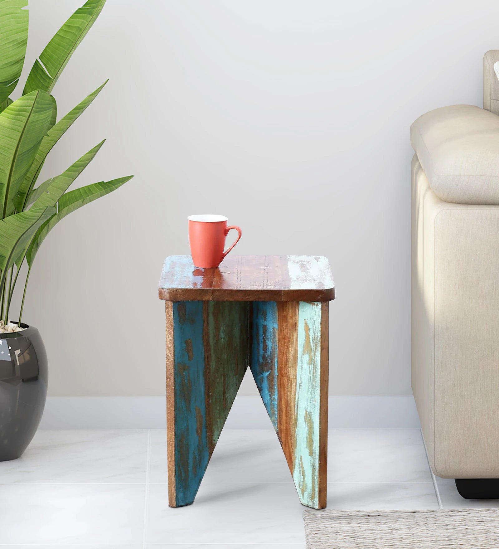 Ezla Reclaimed Wood End Table In Distress Finish - Febonic Living