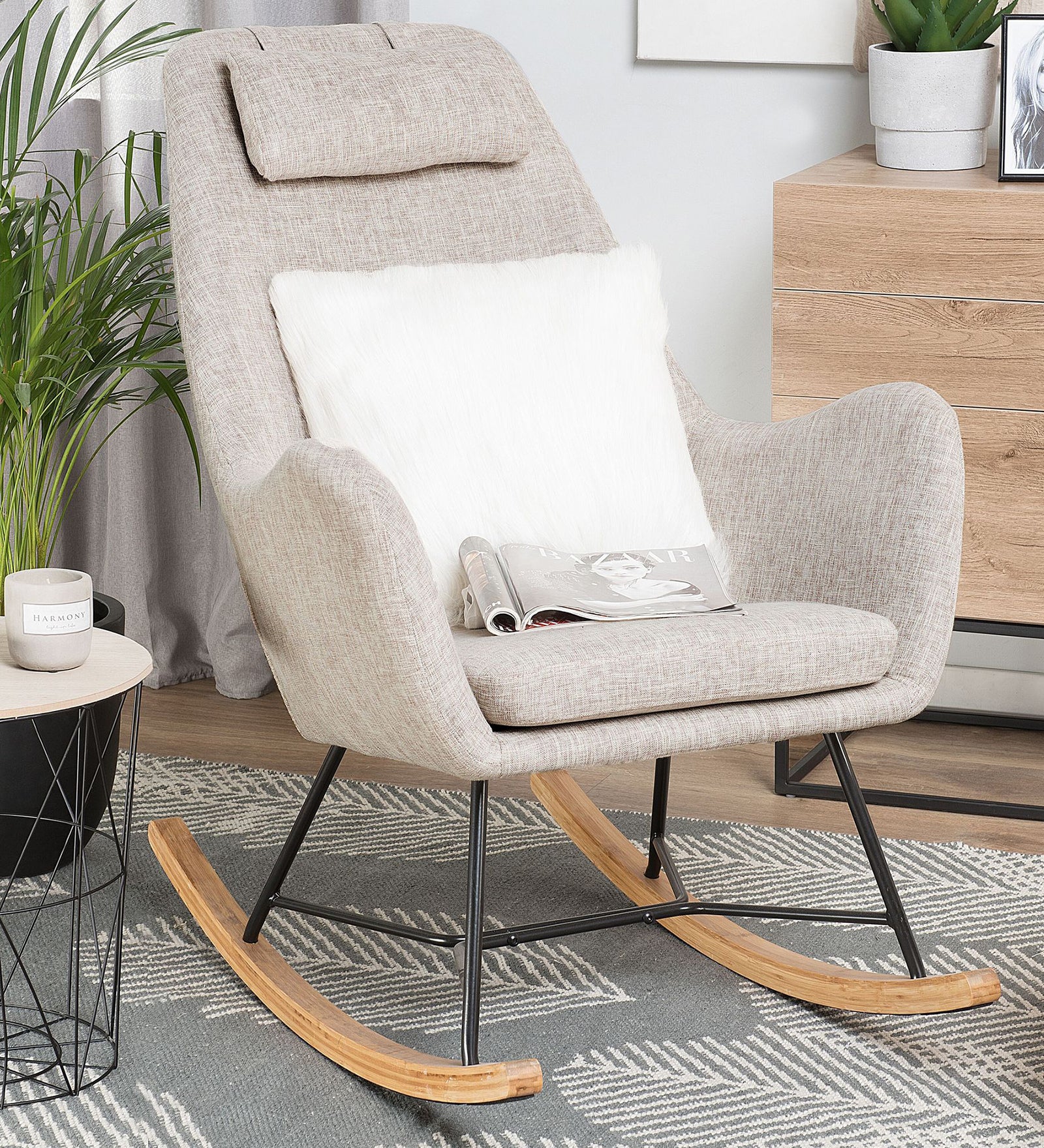 Arrie Omega Fabric Rocking Chair in Olive Beige Colour