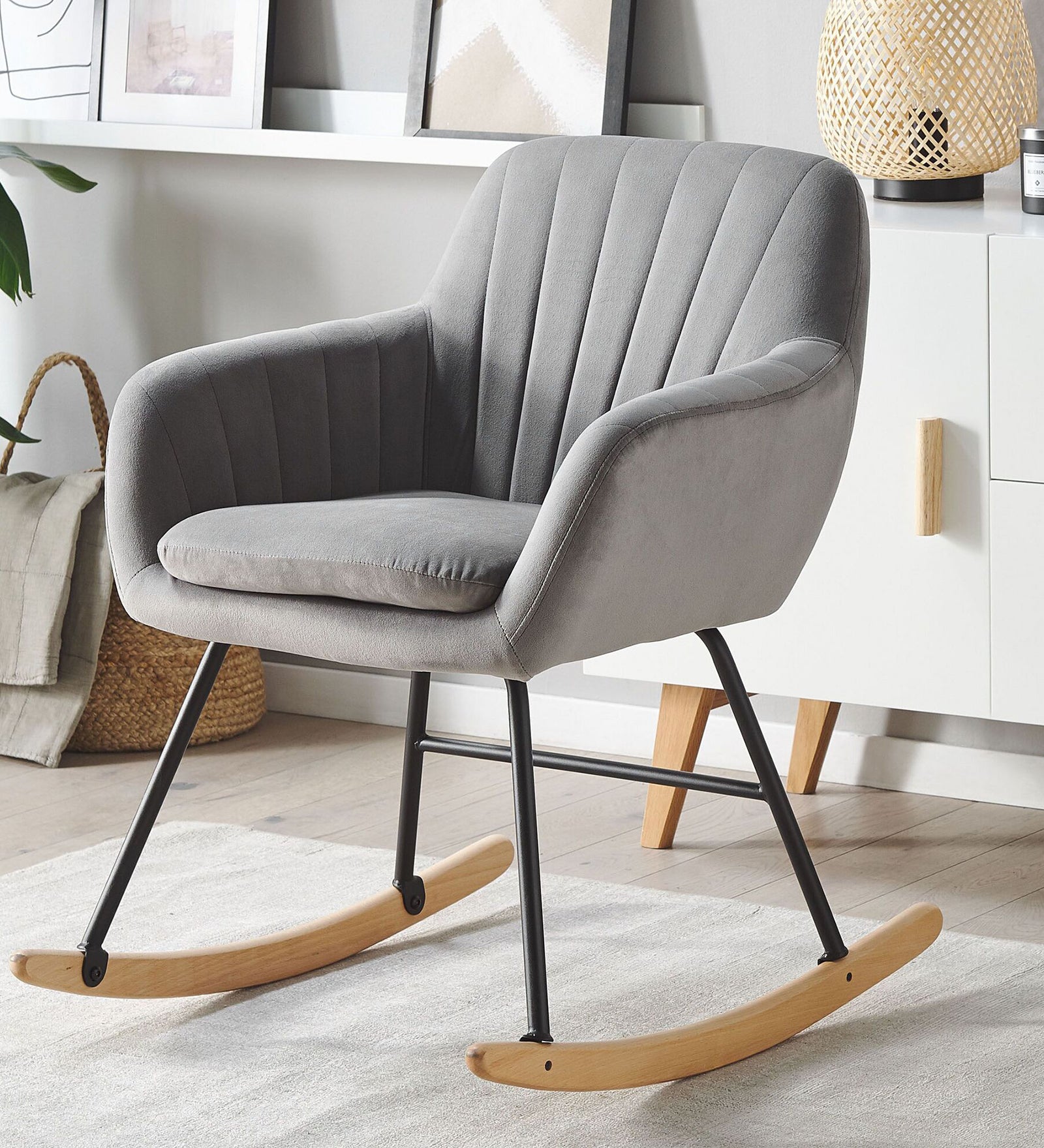 Arum Velvet Rocking Chair in Pubble Grey Colour