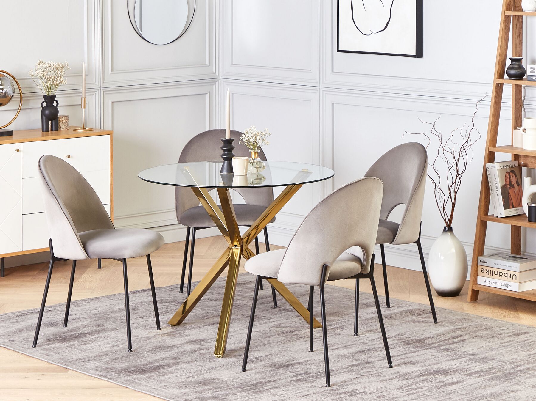 Savoni 2 Seater Round Dining Table In Golden Finish With Top Glass
