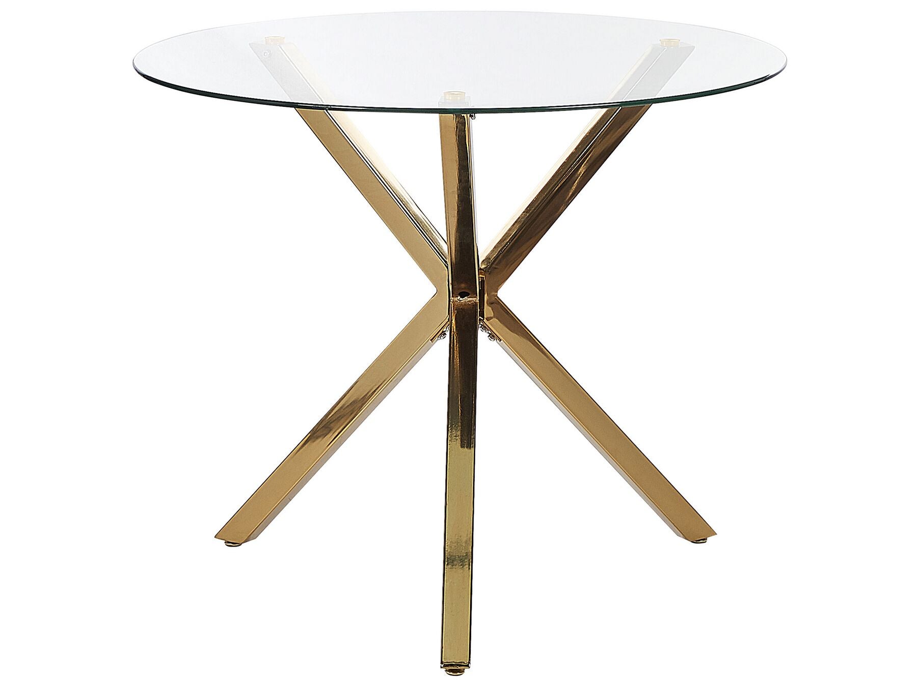 Savoni 2 Seater Round Dining Table In Golden Finish With Top Glass