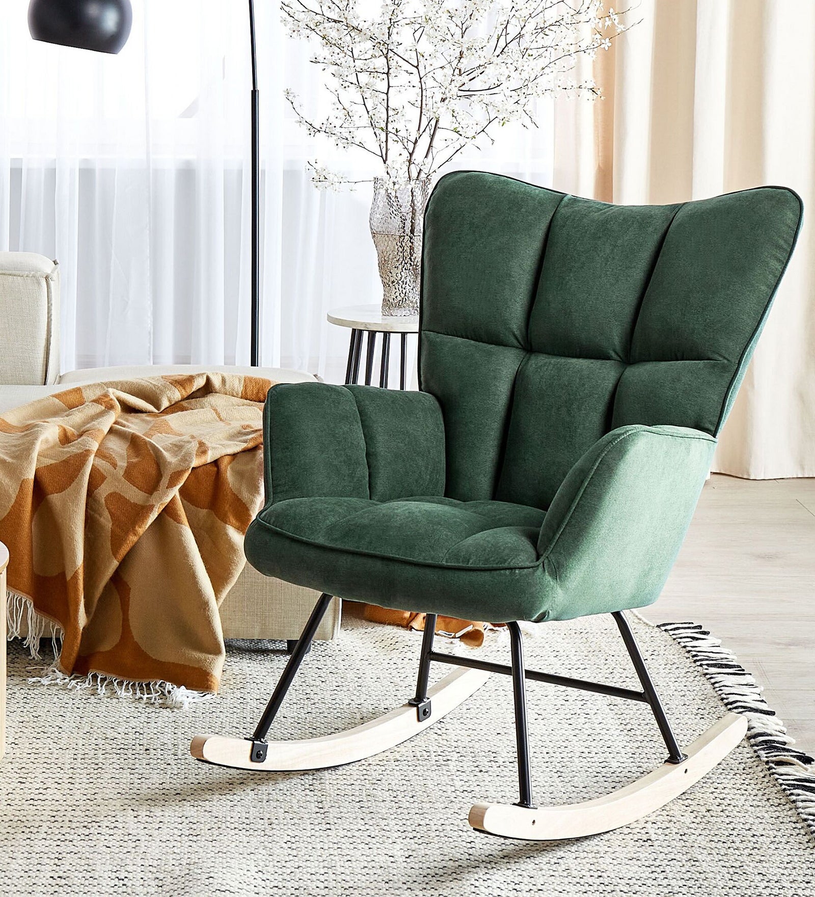 Oulo Fabric Rocking Chair in Green Colour