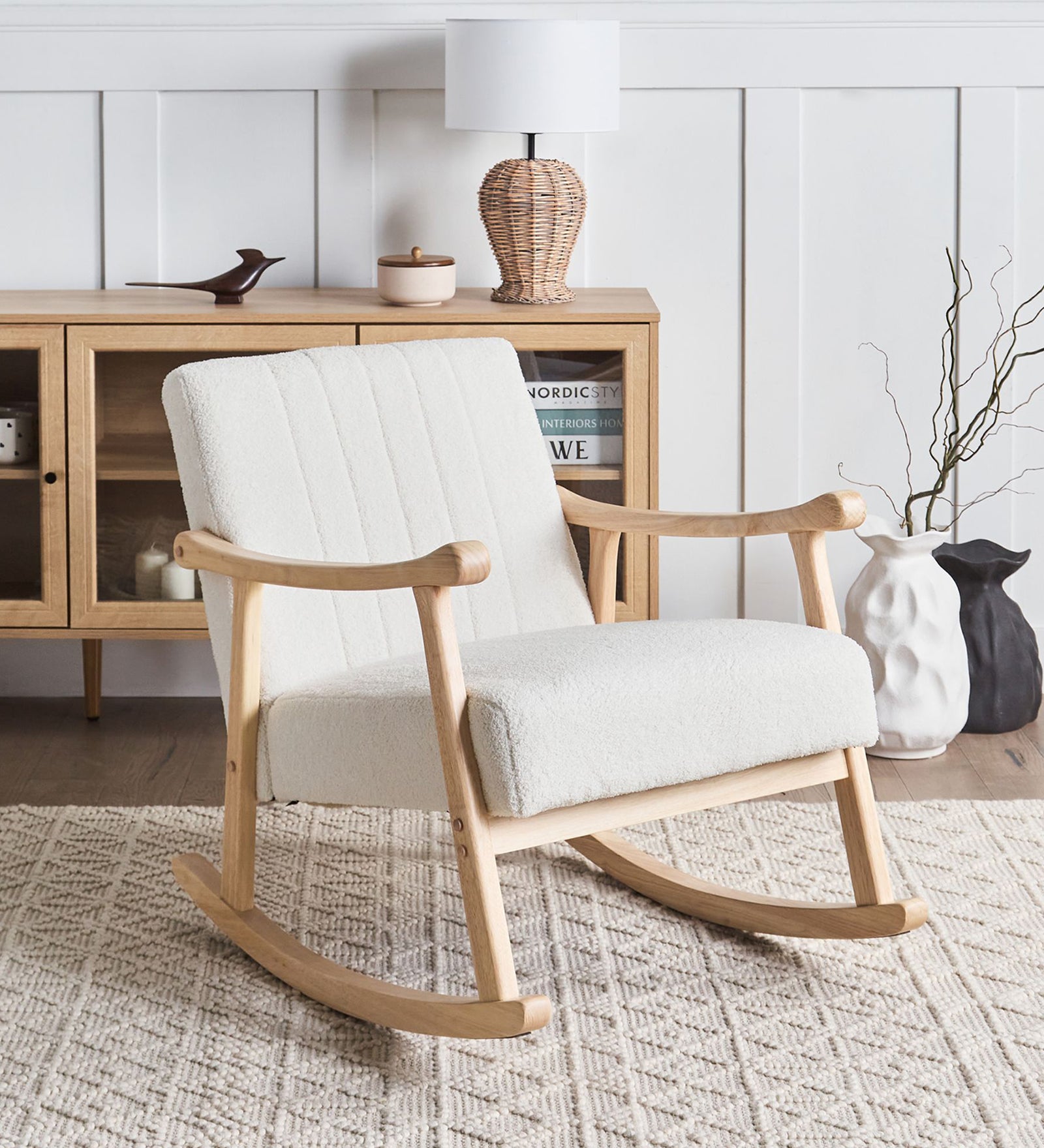 Lekky Boucle Rocking Chair in Shell White Colour