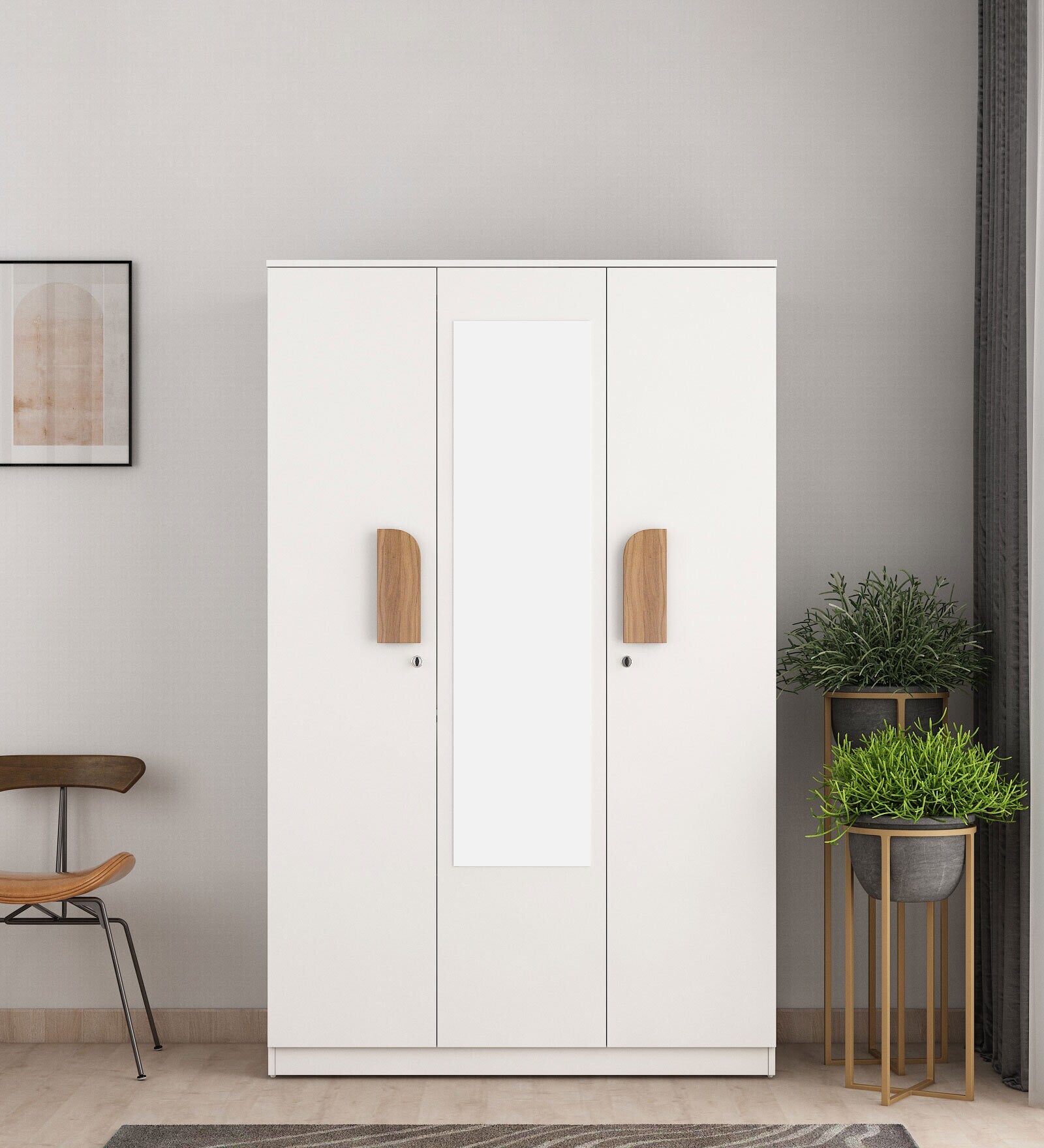 Utsav 3 Door Wardrobe in Frosty White Finish With Mirror