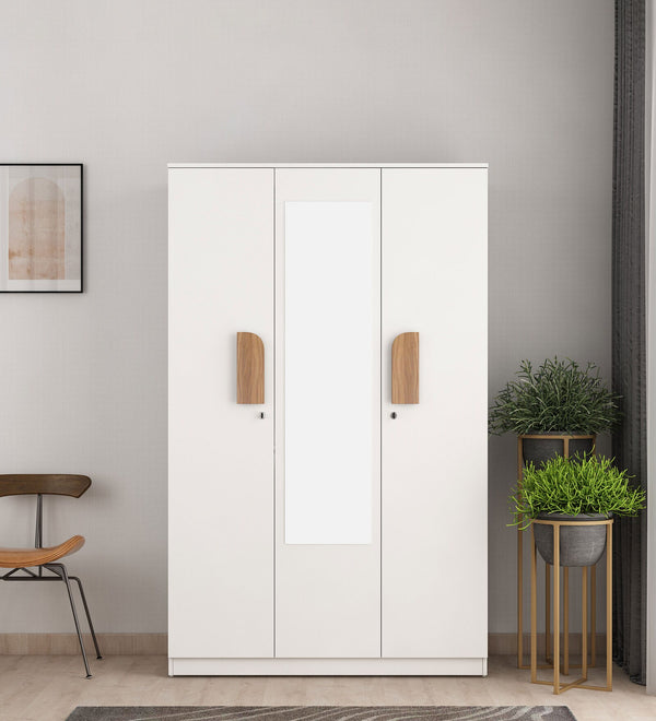 Adana 3 Door Wardrobe in Frosty White Finish With Mirror