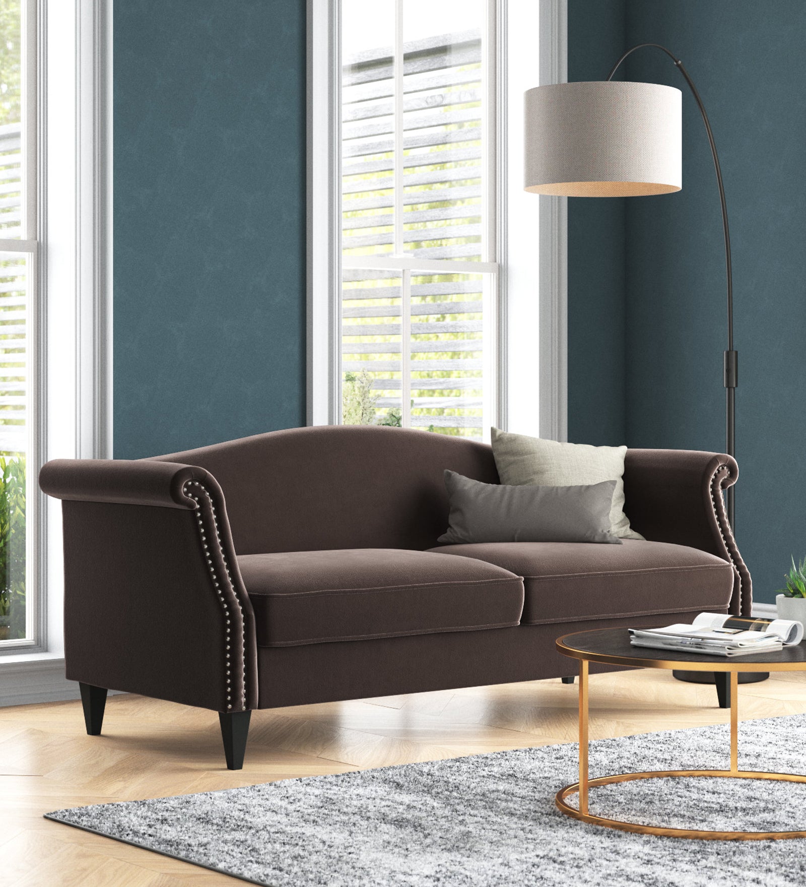 Willa Velvet 3 Seater Sofa In Mocha Brown Colour