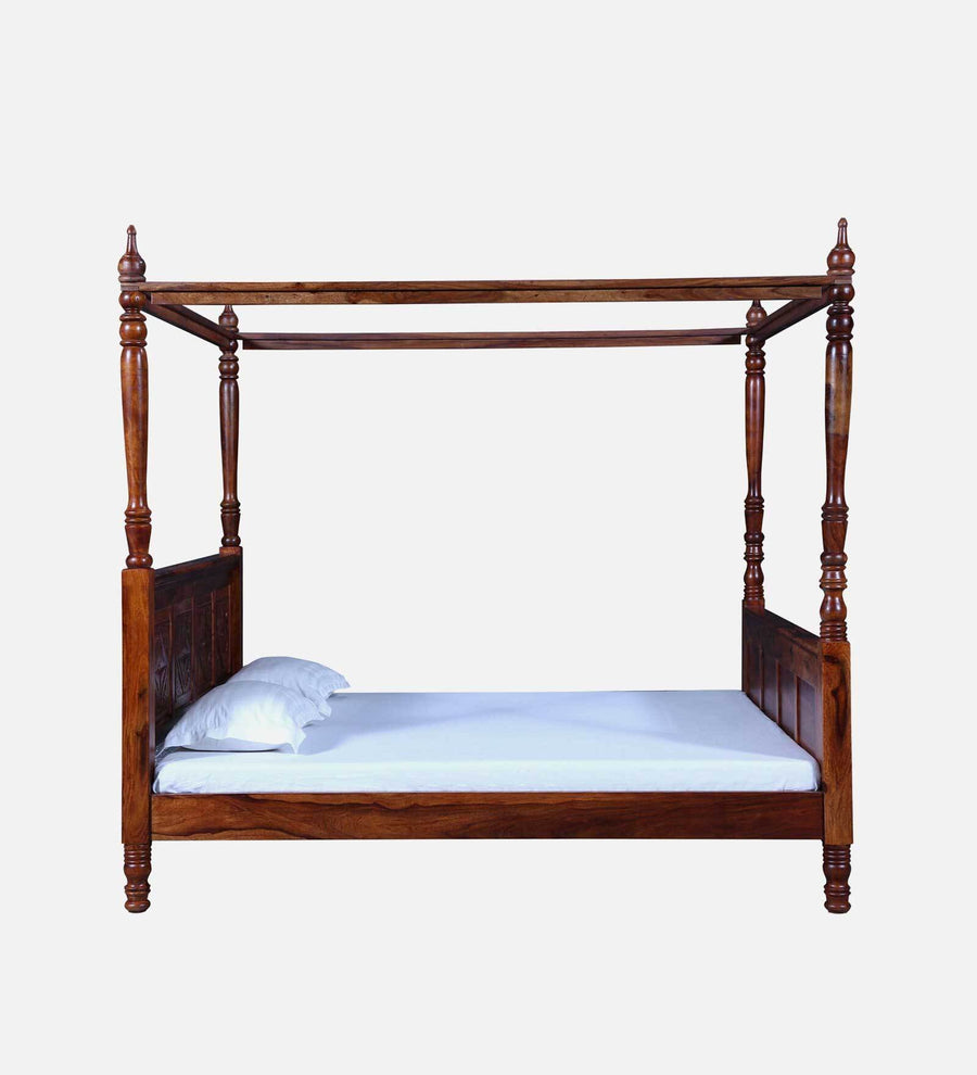Elma Sheesham Wood King Size Poster Bed In Honey Oak Finish - Febonic Living