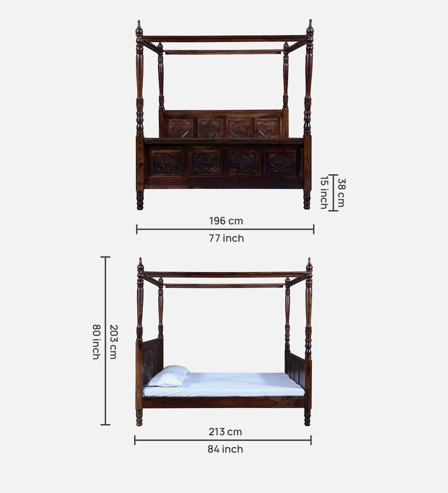 Elma Sheesham Wood King Size Poster Bed in Provincial Teak Finish - Febonic Living