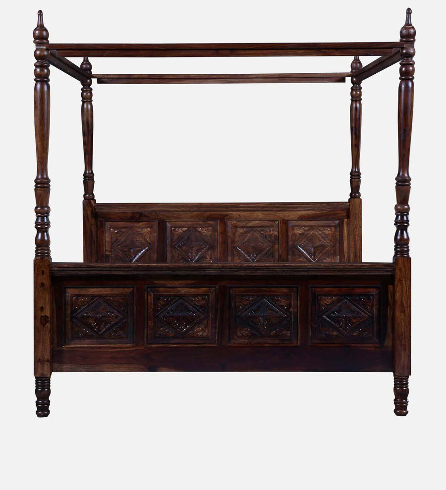 Elma Sheesham Wood King Size Poster Bed in Provincial Teak Finish - Febonic Living