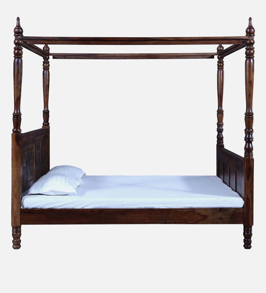 Elma Sheesham Wood King Size Poster Bed in Provincial Teak Finish - Febonic Living