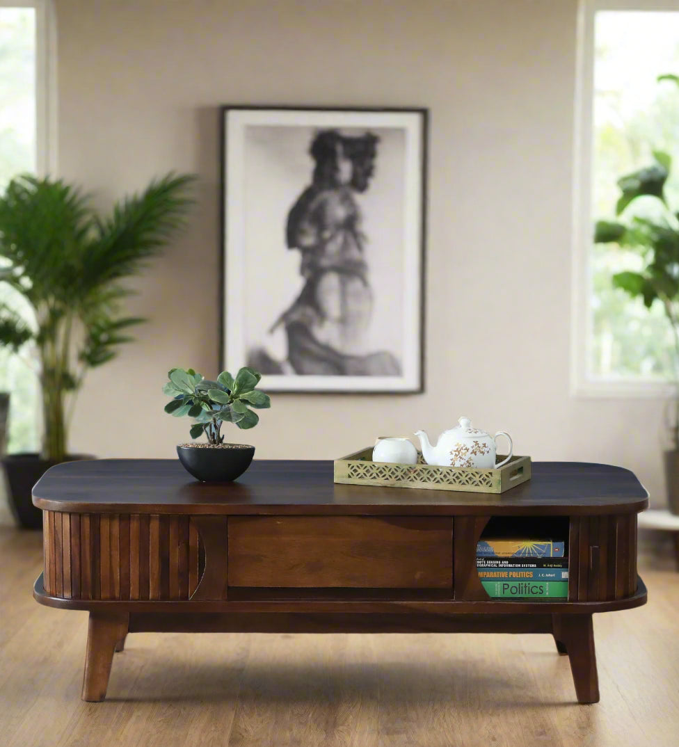 Hania Sheesham Wood Shutter Coffee Table In Provincial Teak Finish - Febonic Living