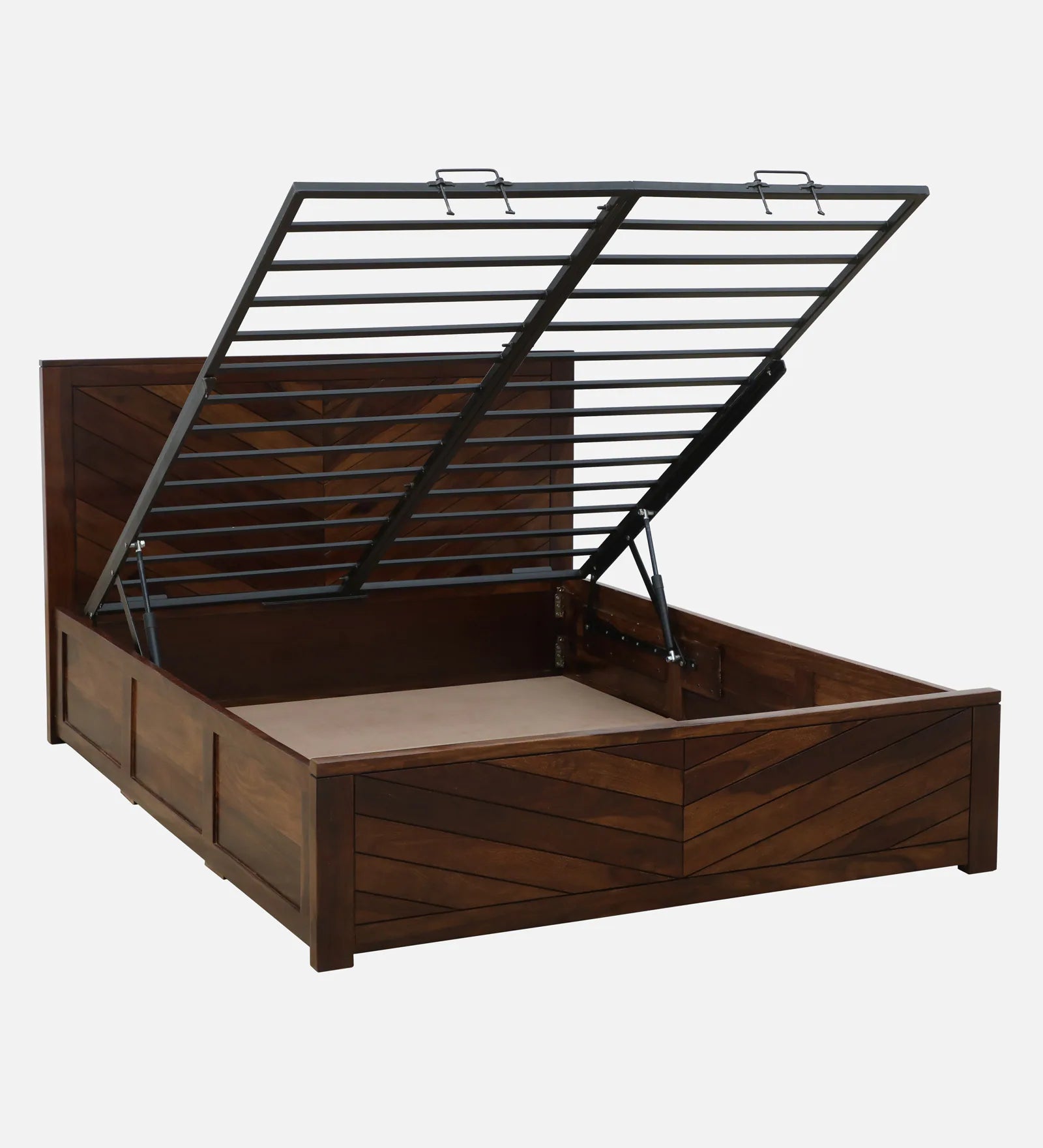 Astra Sheesham Wood Queen Size Bed In Scratch Resistant Provincial Teak Finish With Hydraulic Storage - Febonic Living