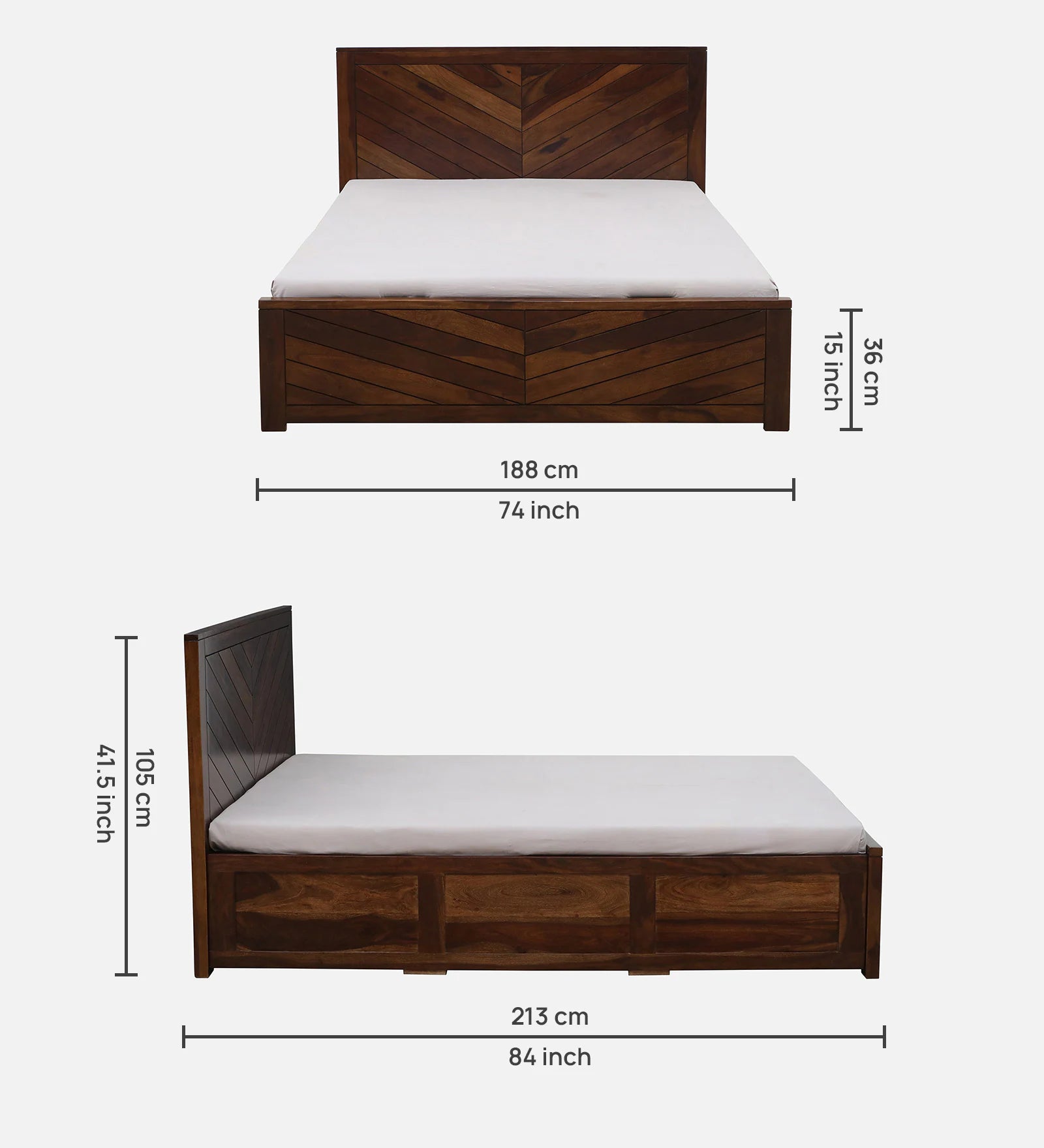 Astra Sheesham Wood King Size Bed In Scratch Resistant Provincial Teak Finish With Hydraulic Storage - Febonic Living