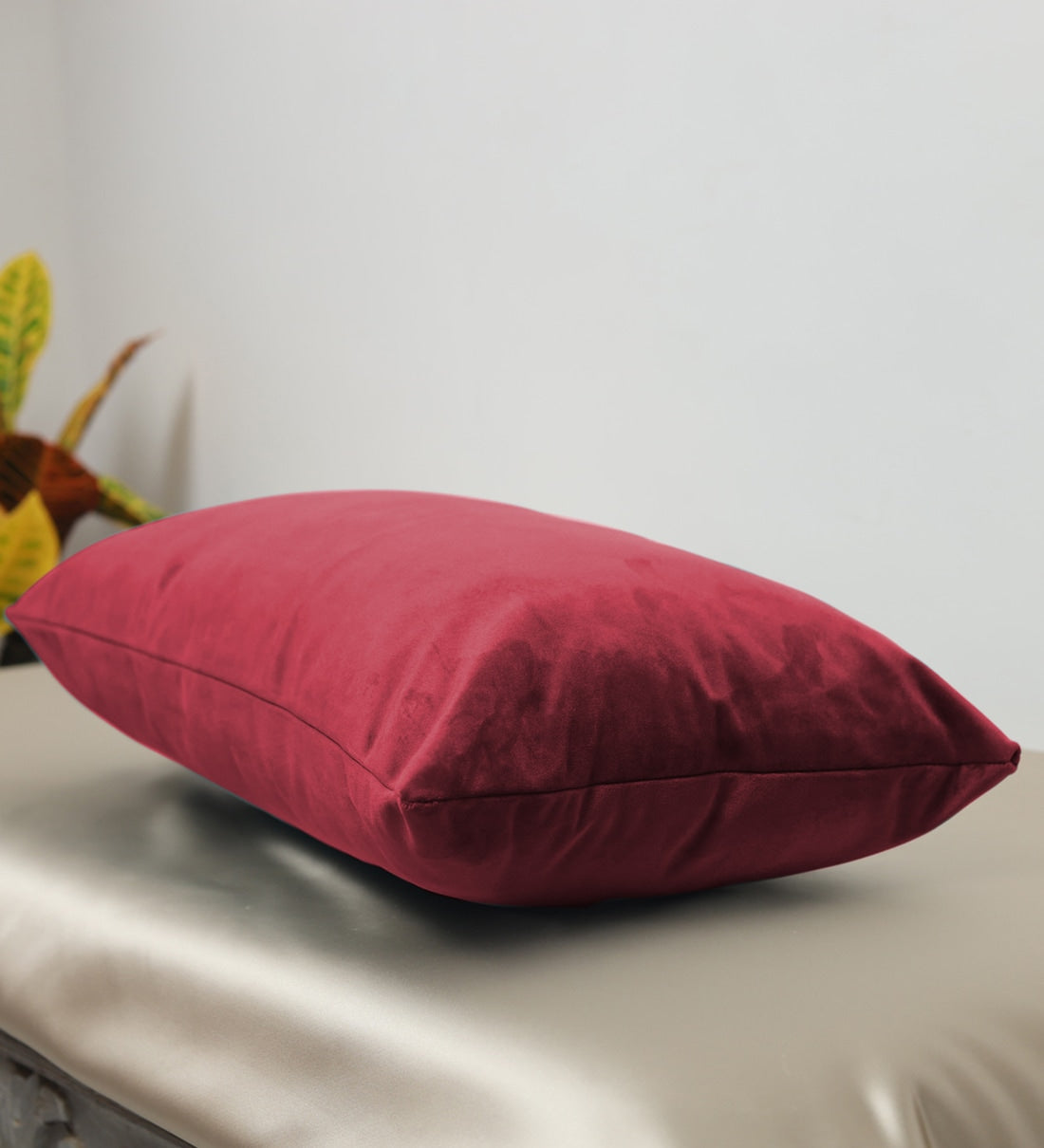 Mille Velvet 18x12 inches Cushion + Covers (Pack of 2) In Cherry Red Colour