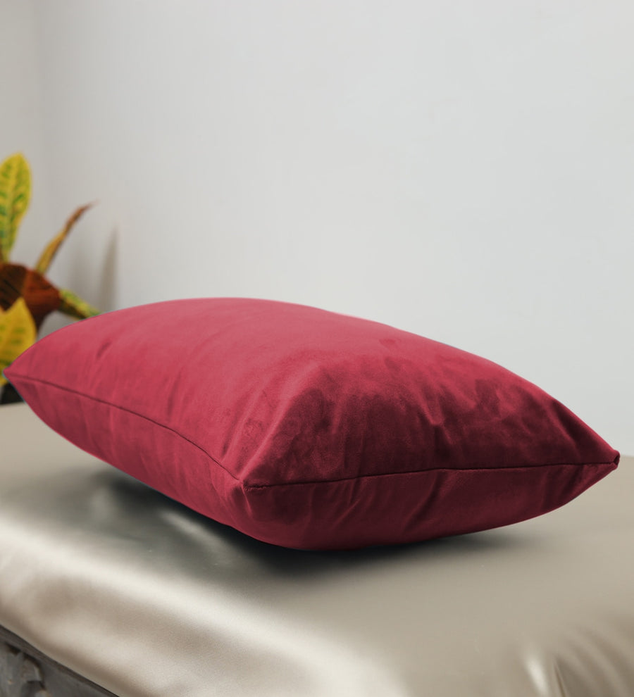 Mille Velvet 18X12 Inches Cushion Covers Pack Of 2 In Cherry Red Colour - Febonic Living