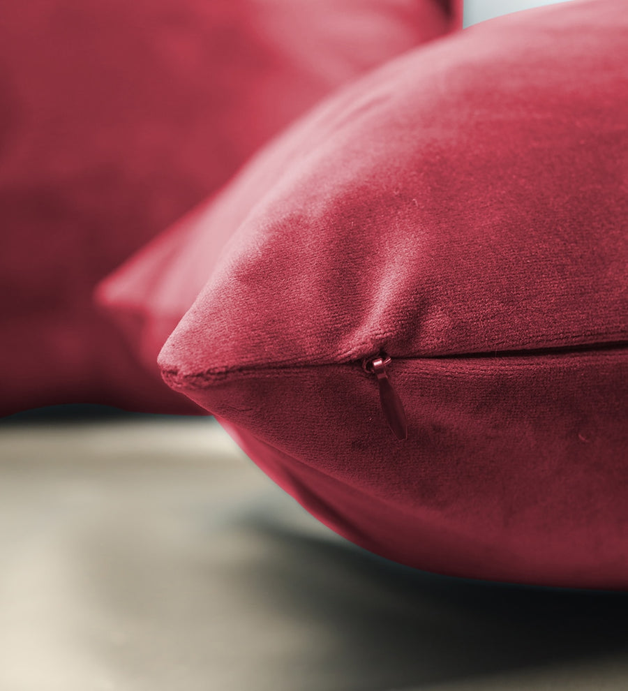 Mille Velvet 18X12 Inches Cushion Covers Pack Of 2 In Cherry Red Colour - Febonic Living