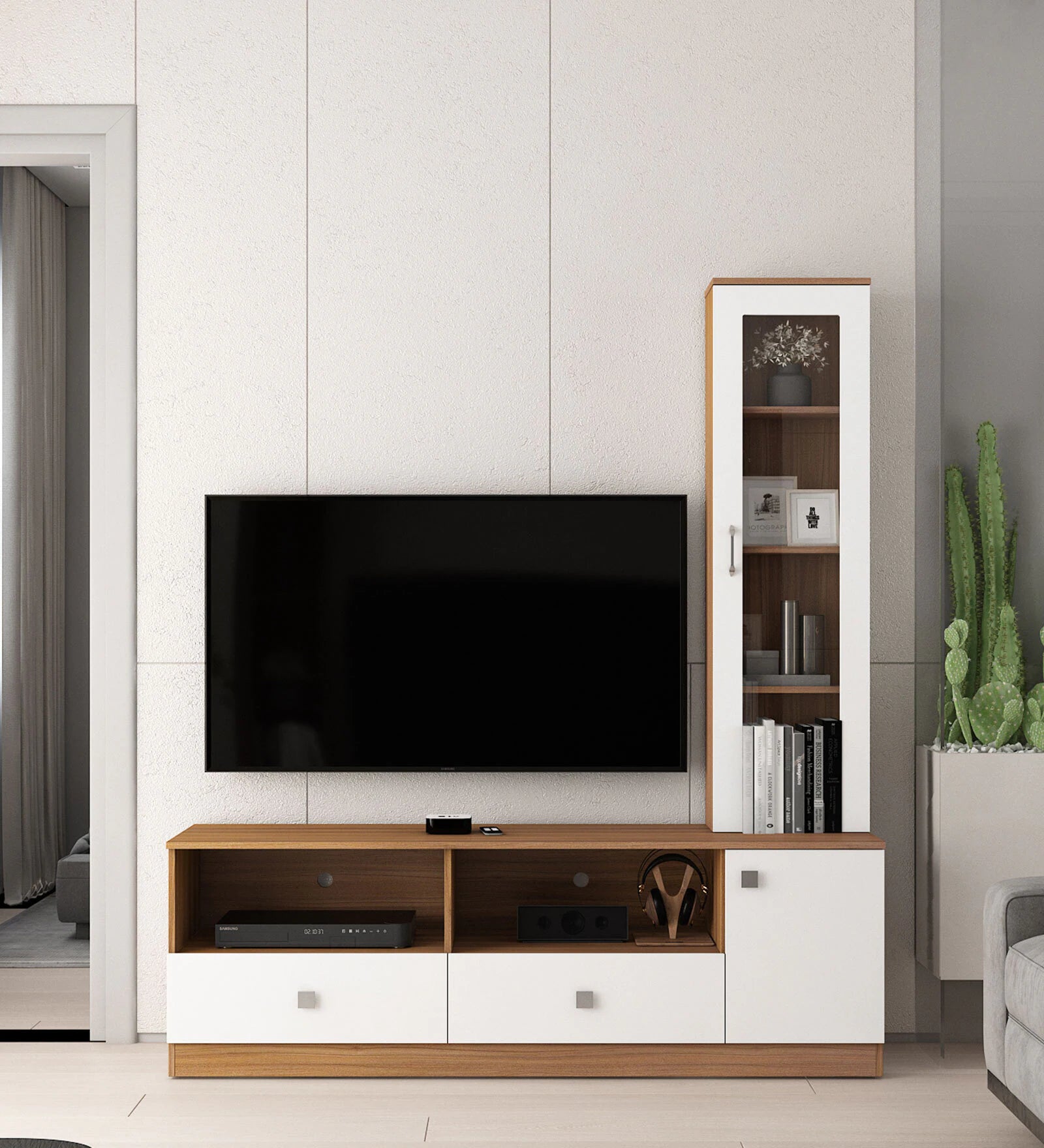 Wino Tv Unit in Frosty White and Oral Wallnut Finish
