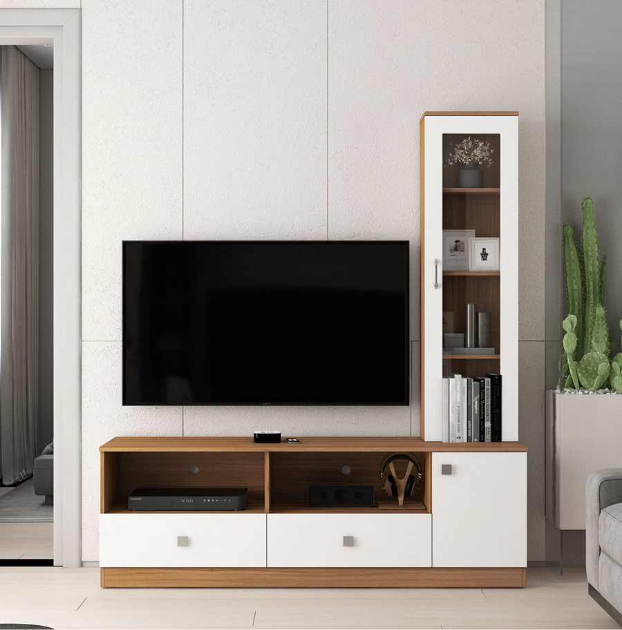 Aizol TV Unit In Frosty White and Oral Walnut Finish - Febonic Living